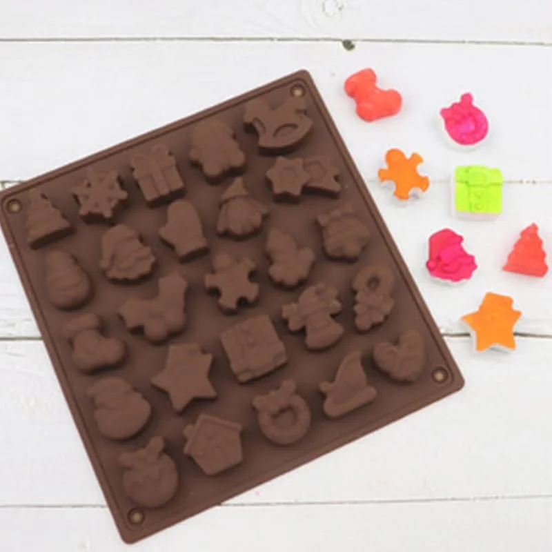BQRKOTM 1 Pieza Molde de chocolate de Navidad, 25 cavidades, silicona, herramienta antiadherente para hornear pasteles con formas temáticas de caramelo Marrón — Hogar y cocina