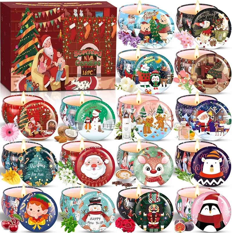 Frasheng Velas Perfumadas Juego de 16 piezas, Navidad Velas Aromaticas Regalos, Vela Aromática Regalo de Velas de Aromaterapia Cera de Soja Natural Vela de Viaje Adecuado, Yoga Baño Dormitorio, Navidad — Cena a la luz de velas