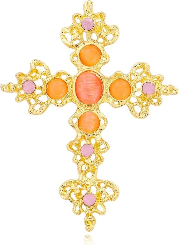 OATHCAF broche cruz ornamentada con cristales aleación de zinc strass pin para mujer bolsos trajes regalos religiosos — Ropa Navidad