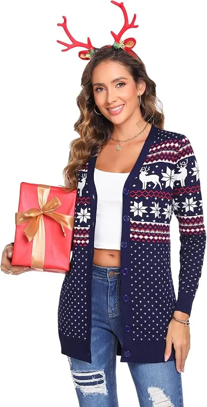 Visita la tienda de iClosam iClosam Cárdigans Navidad Mujer Suéter de Navideños con Botones Invierno — Ropa Navidad