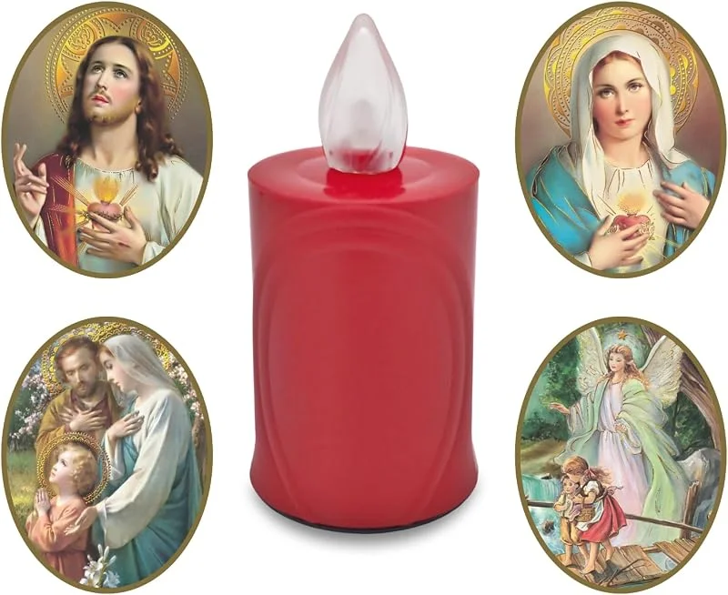 AROBA Vela LED para tumba – efecto parpadeante como una vela real, larga duración de combustión hasta 120 días, reutilizable para cementerio, vela conmemorativa, color rojo, incluye selección de — Cena a la luz de velas
