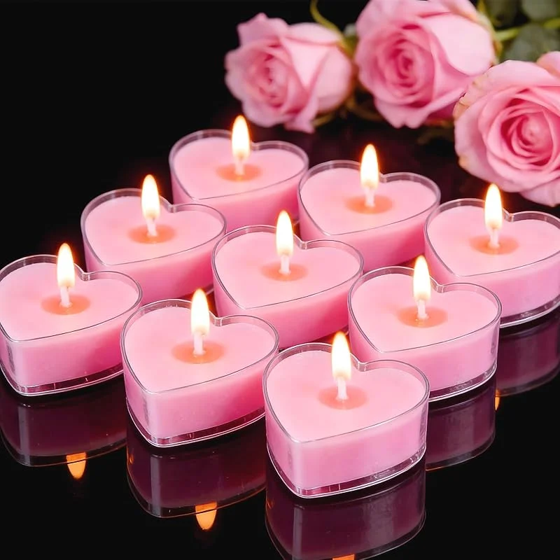 Huifengjie Romántico de Velas, 9 Pcs Velas San Valentin, velas de té románticas en forma de corazón, velas decorativas perfumadas, velas de corazón de amor decorativas para bodas, cumpleaños o fiestas(Rosa) — Cena a la luz de velas