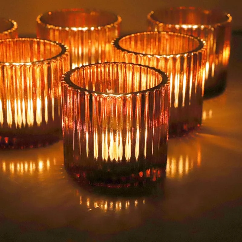 Desconocido Vohocandle Portavelas de té marrón para decoración de mesa, vasos de té vintage para bodas, 7 x 6, 5 cm, portavelas votivas grandes para salón (marrón, juego de 6) — Cena a la luz de velas