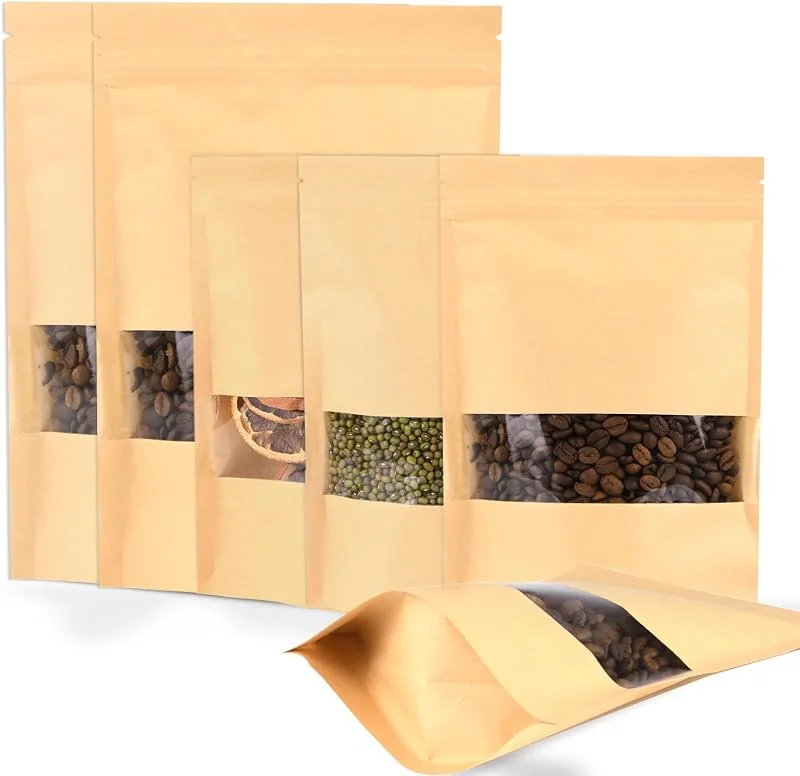 SWIHELP Bolsas de Papel Kraft Con Ventana 200 Unidades, Incluye 2 tamaños, Bolsas de Papel Para Frutos Secos, Dulces, Granos de Café, Hojas de Té — Envoltorio regalo