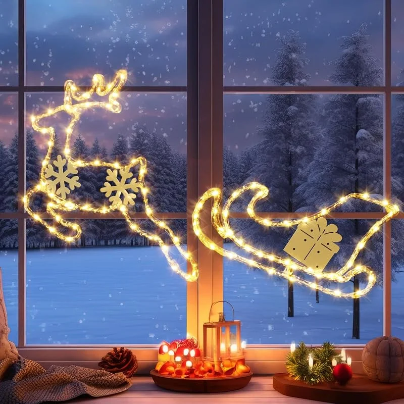 Visita la tienda de GlobaLink GlobaLink Luces Navidad Ventana Reno y Trineo con 95LED — Decoracion Navidad