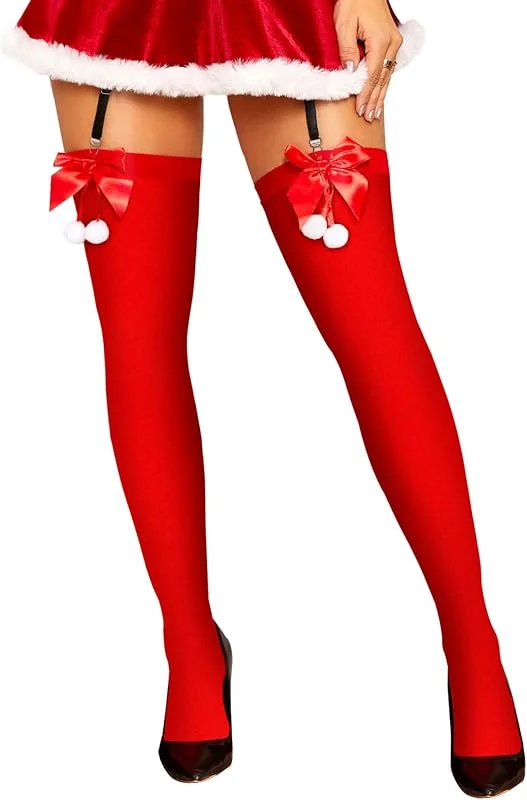 Visita la tienda de RSLOVE RSLOVE Medias de Navidad para mujer, disfraz de Papá Noel, medias hasta el muslo con tirantes — Ropa Navidad