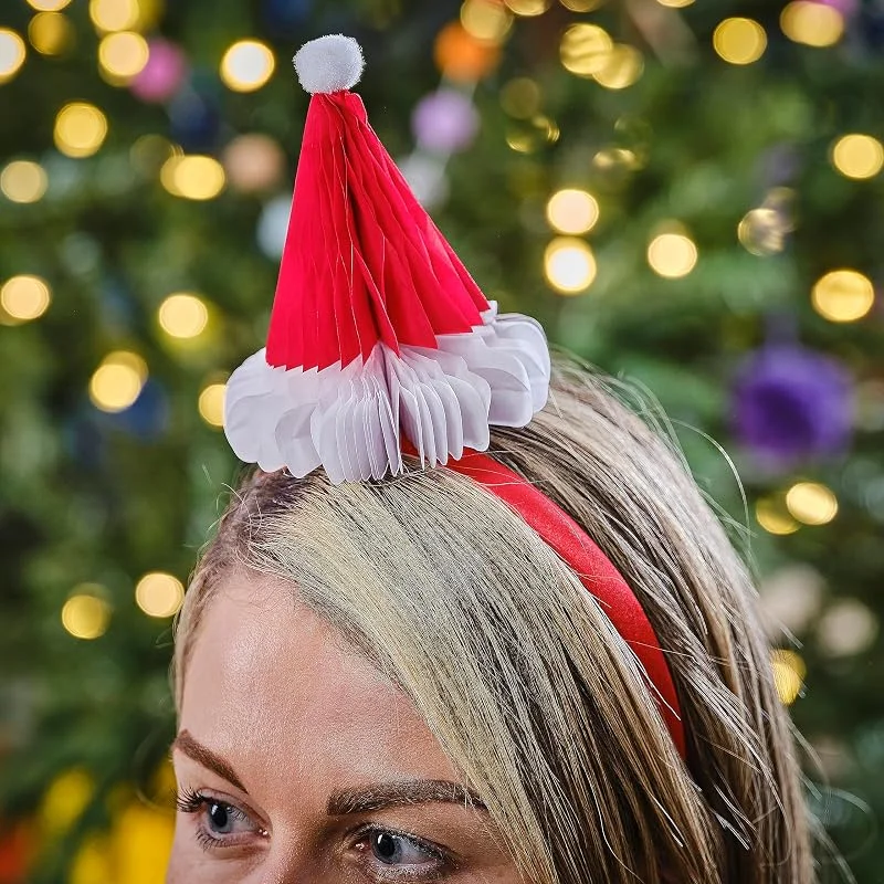 Ginger Ray Diadema de Navidad con gorro de Papá Noel rojo de panal para fiestas de disfraces, paquete de 2, 12 cm de alto x 12 cm de ancho — Ropa Navidad