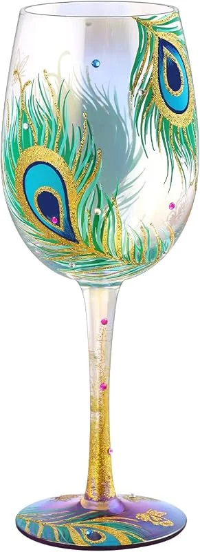 Visita la tienda de NymphFable NymphFable Pavo real Regalos Pintado a mano Iridiscente Copa de vino 15oz Copas de vino de colores Personalizado Cumpleaños Pavo real Regalo para Mujeres — Vino y mesa festiva