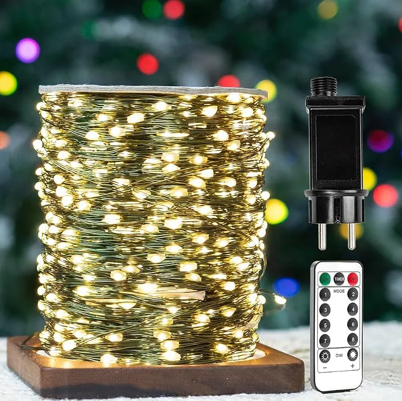 Visita la tienda de ZELUXDOT Cadena de luces de hadas de 30m y 300 LED, con cables de cobre verde. Luces de cadena LED impermeables para exteriores, interiores, ideales para árbol de Navidad, patio trasero y plantas. — Luces Navidad