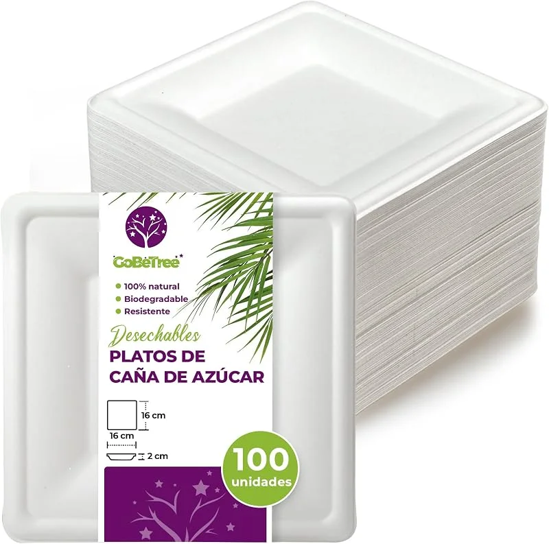 Visita la tienda de GoBeTree GoBeTree 100 Platos Desechables Cuadrados 16 cm Caña de Azúcar, Postre — Adviento y mesa