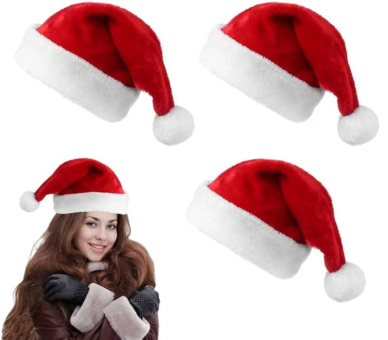 DTXYBC Gorro de Papá Noel, 3 Piezas Gorro de Papá Noel para Adultos, Gorros de Santa Claus, Rojo Gorros Navideño, Sombreros de Santa Claus, para Decoración y Regalos de Fiesta de Navidad — Ropa Navidad