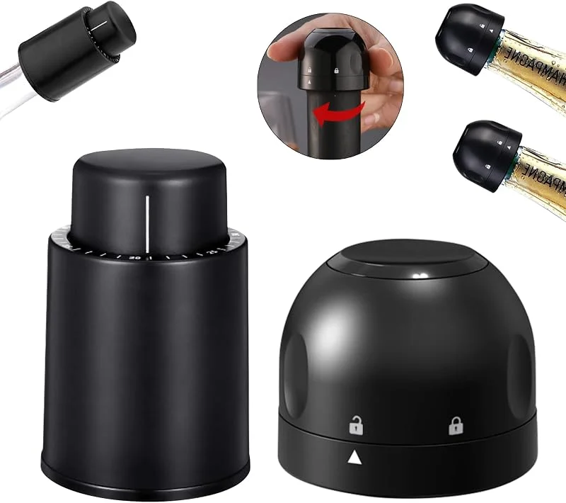LucyStudio Tapón de Vacío Vino Tapones de Botella para Champán 2 en 1 Reutilizables Tapones de Botella de Vacío Marcador de Fecha Tapón de Vino Espumoso para Mantener Fresco — Vino y mesa festiva