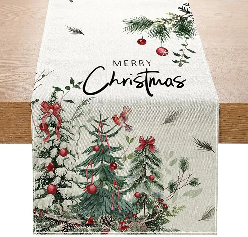 LMSHOWOWO Camino de Mesa Navideño 33x183, LMSHOWOWO Camino de Mesa Navidad Lino Lavable, con Patrón de Árbol de Navidad, Decoracion Centro de Mesa Navidad, Decoración Navideña Tnterior — Hogar y cocina