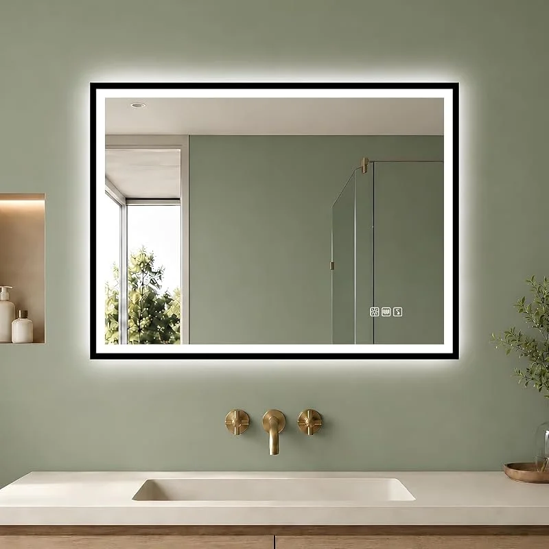 Visita la tienda de S'bagno S'bagno - Espejo de baño Iluminado con retroiluminación LED, Altavoz Bluetooth Integrado, deshumidificador e Interruptor (M88 (Marco Negro + Bluetooth), 60l x 80an cm) — Cena a la luz de velas