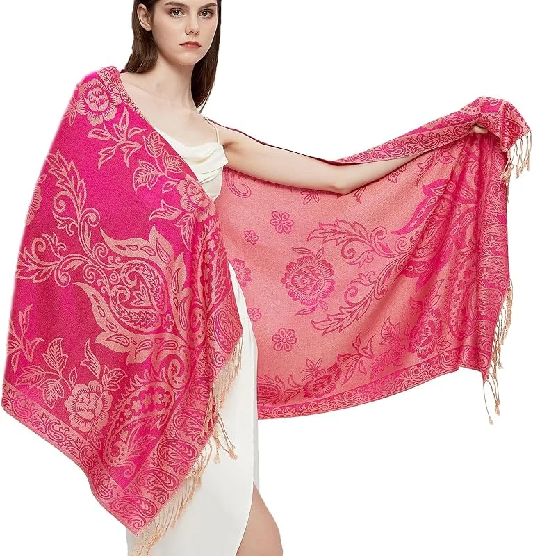 Gragengs Pashmina - Bufanda con diseño étnico de cachemira, dos tonos, jacquard, para mujer — Ropa Navidad