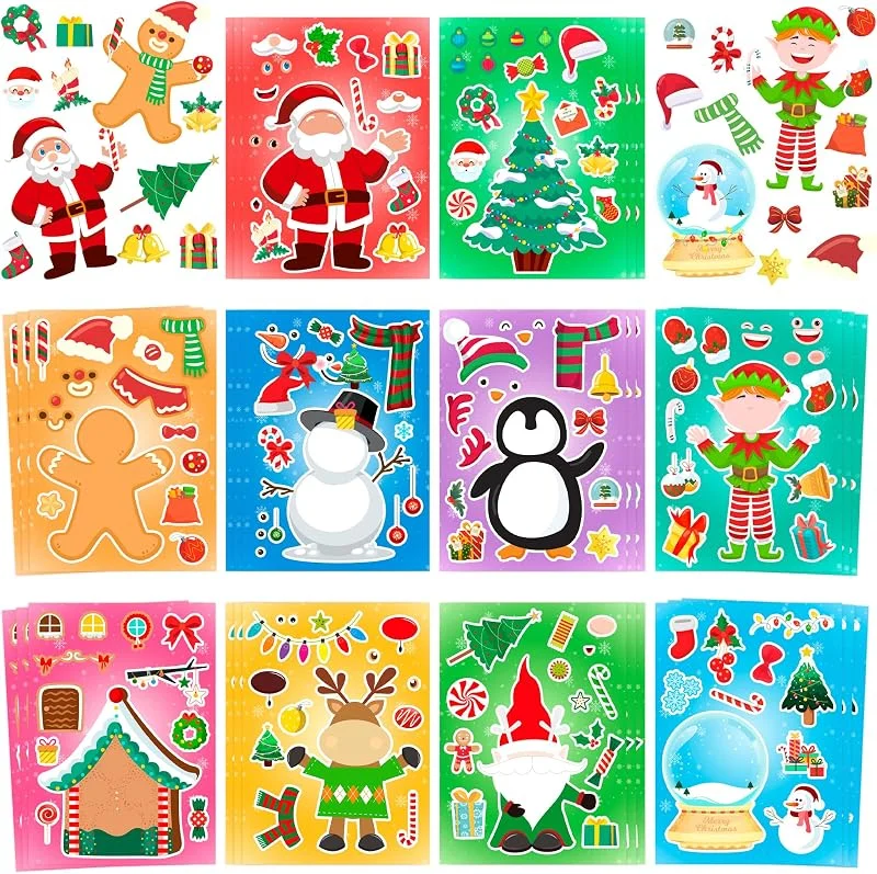 Kaxulvoblig Pegatinas de Navidad DIY, Set de 32 Hojas Adhesivos Navideños — Envoltorio regalo