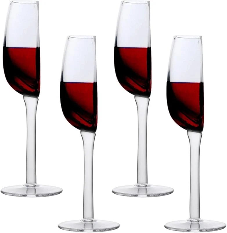 Pomurom Media Copa de Vino de 140 ml, 4 Copas de Vino Tinto, Media Copa de Vino, Vaso de Moderno, Juego de Vasos de Vino, Copas de Vino Tinto, Vasos de cóctel para Bodas, cumpleaños, Navidad, Fiestas — Vino y mesa festiva