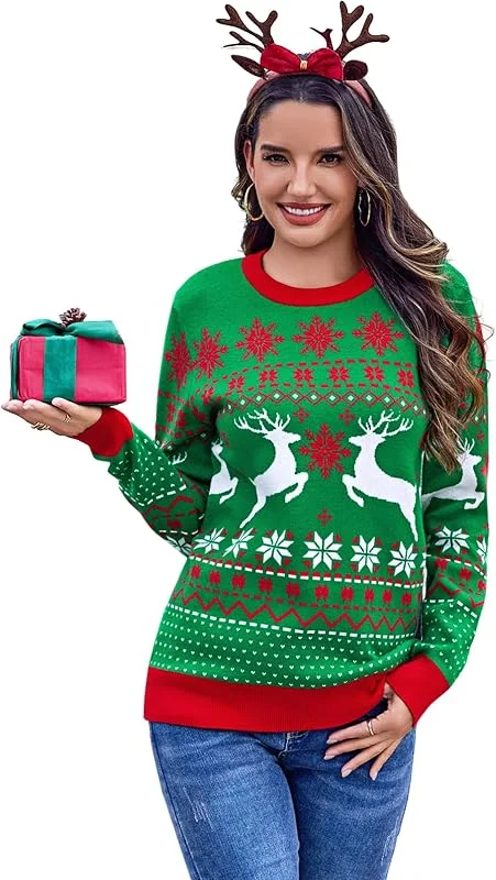 Visita la tienda de Litherday Litherday Jersey Navideño Mujer Suéter Navideño Feo para Mujer Jersey de Punto de Invierno con Reno Navideño — Ropa Navidad
