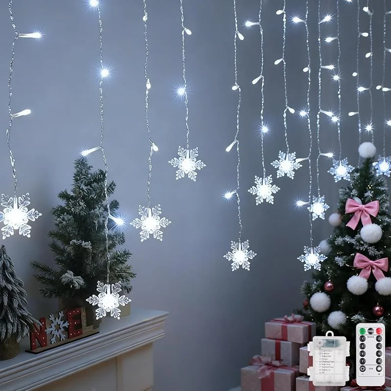 DAZZTIME LED Fairy Lights Snowflakes, 4m 96LED Luz de ventana de Navidad para interiores, Cortina Luces de Copo de Nieve, LED Cortina de Luces, Guirnaldas Luces Cortina Copo de Nieve, para Navidad — Decoracion Navidad