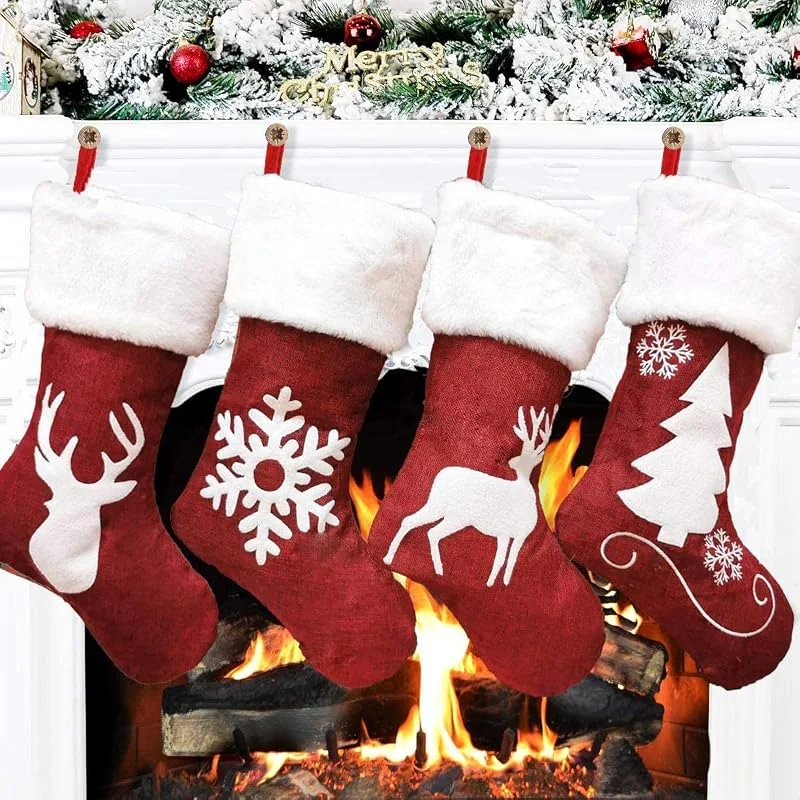Visita la tienda de Dremisland Dremisland 4 Piezas Calcetín de Navidad Grande 46cm Calcetines de Navidad Bolsa de Regalo Bordado de Muñeco Nieve Reno Media de Navidad Adorno de Navidad Bolsa de Dulces — Decoracion Navidad