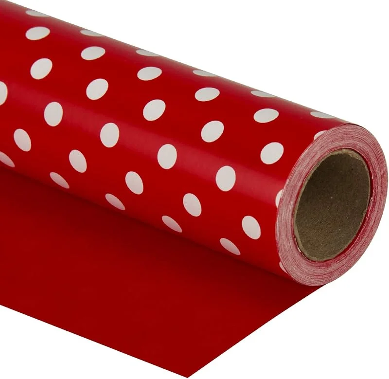 Visita la tienda de RUSPEPA RUSPEPA Papel de Envolver Reversible - Rollo Pequeño - 43, 2 cm x 10 m - Diseño Rojo con Lunares para Cumpleaños, Bodas, Baby Shower — Envoltorio regalo