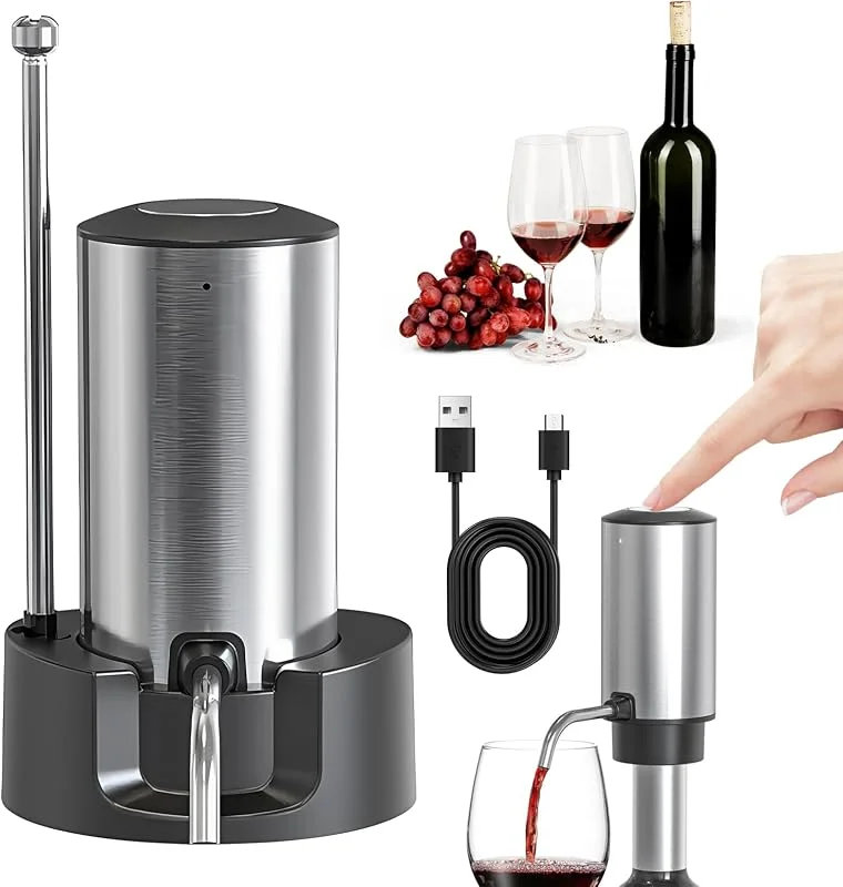 Sporgo Decantador de vino eléctrico: decantador de vino automático, vertedor eléctrico recargable, decantador de vino tinto, para fiestas, bodas, bares y restaurantes — Vino y mesa festiva