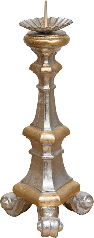 Biscottini Candelabro de Madera 13, 5 x 13, 5 x 29, 5 cm - Portavelas de Madera - Candelabro Plateado Made in Italy - Candelabros Shabby - Portavelas de Mesa — Cena a la luz de velas