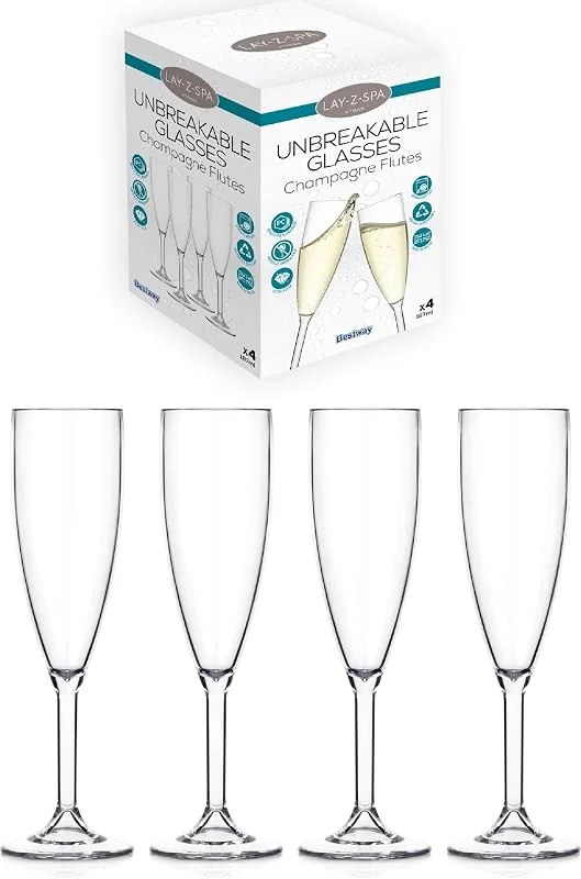 Lay-Z-Spa BWA0008 - Juego de 4 copas de champán de policarbonato reutilizables y prácticamente irrompibles, transparente — Vino y mesa festiva