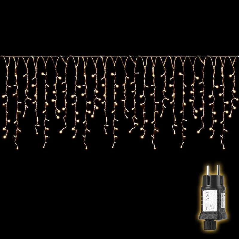 Visita la tienda de SALCAR SALCAR Cortina de luces LED de 5M + cable de alimentación de 3M, cadena LED decorativa con 200 LED a prueba de agua - blanco cálido [Clase de eficiencia energética A++] — Luces Navidad