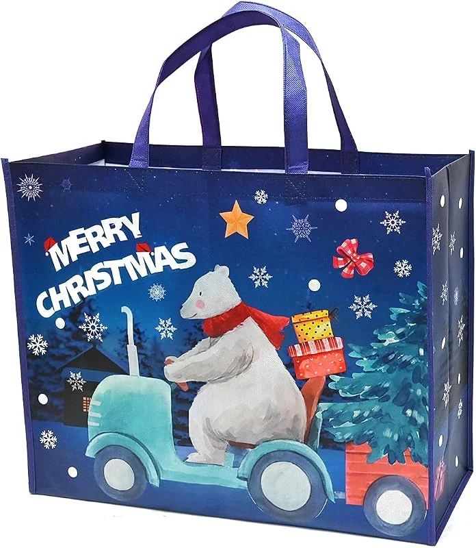 DOJoykey Bolsas navideñas extra grandes de DOJoykey, bolsas navideñas con asa, bolsas de regalo, bolsas reutilizables para comestibles, bolsas de compras para fiestas navideñas, 20 x 16 x 7 pulgadas — Envoltorio regalo