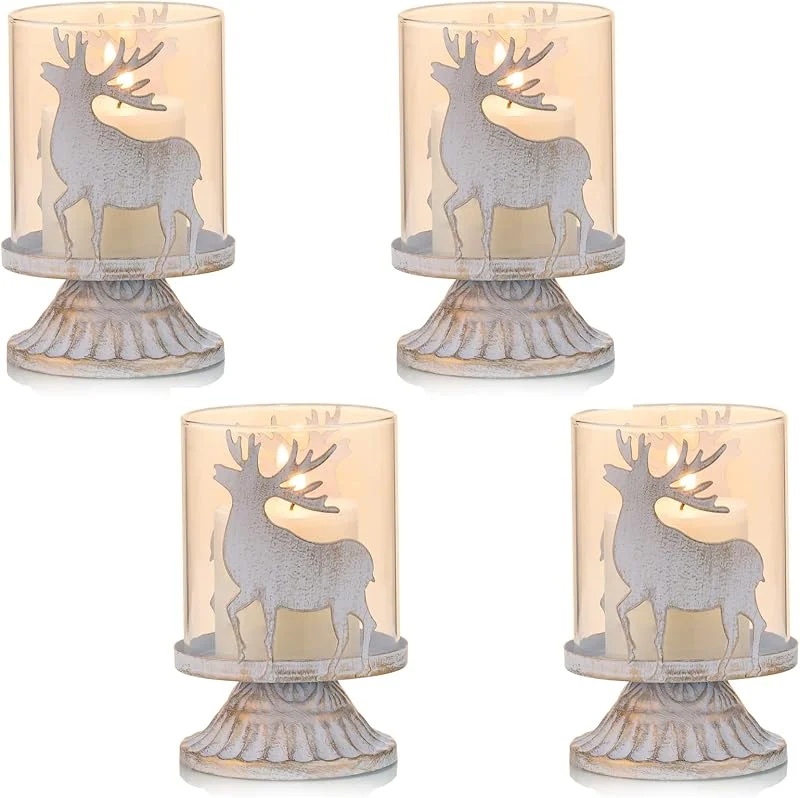 Visita la tienda de Sziqiqi Sziqiqi Juego de 4 Candelabros de Metal Portavelas Blanco para Centro de Mesa y Decoración de Chimenea de Manto Navideña — Cena a la luz de velas