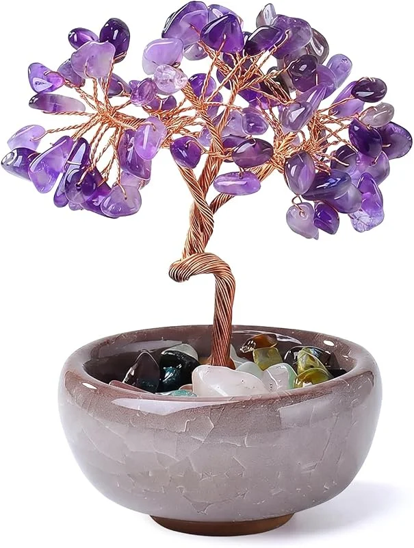 HIVTE Árbol de la Vida de Cristal Amatista, Estatuas Decorativas para el Hogar — Decoracion Navidad