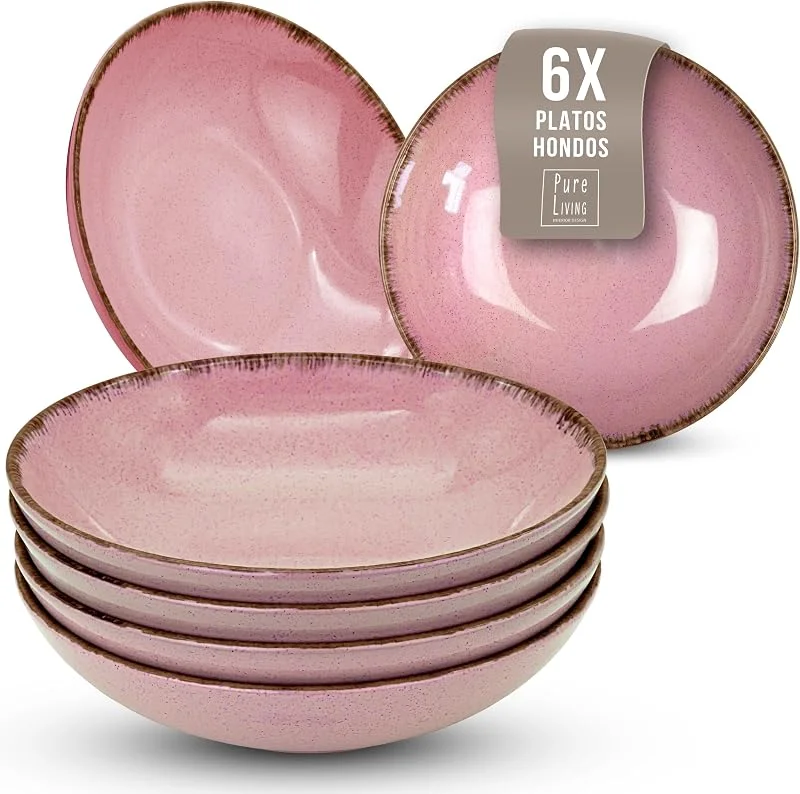 Visita la tienda de PURE LIVING INTERIOR DESIGN Juego de 6 Platos Hondos - Vajilla Completa de Steingut Premium para 6 Personas, Apta para Lavavajillas - Set Moderno y Elegante de Platos Profundos para Ensalada y Pasta - Pure Living en Color Rosa — Adviento y mesa