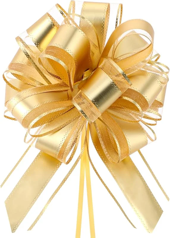 Jeffdad 10 lazos de regalo grandes, 18 cm, lazo de regalo, con cintas de regalo, lazos decorativos para manualidades, bodas, cumpleaños, embalaje de regalo (dorado) — Envoltorio regalo