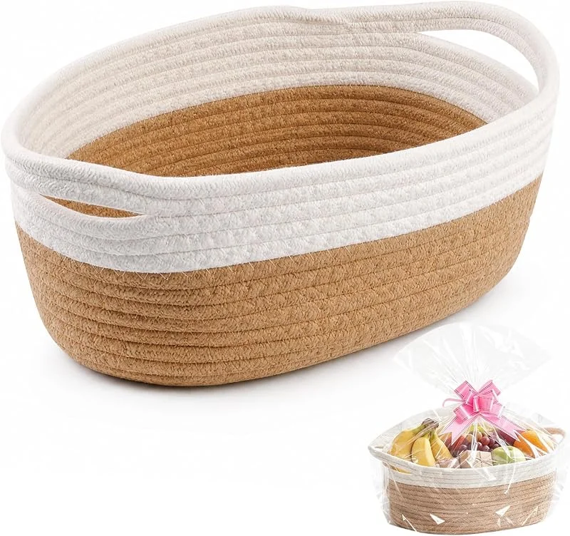 KineticKraft Cesta de Regalo Vacía, con Bolsa y Cinta, 30cmx20cmx12cm (Caqui) — Envoltorio regalo