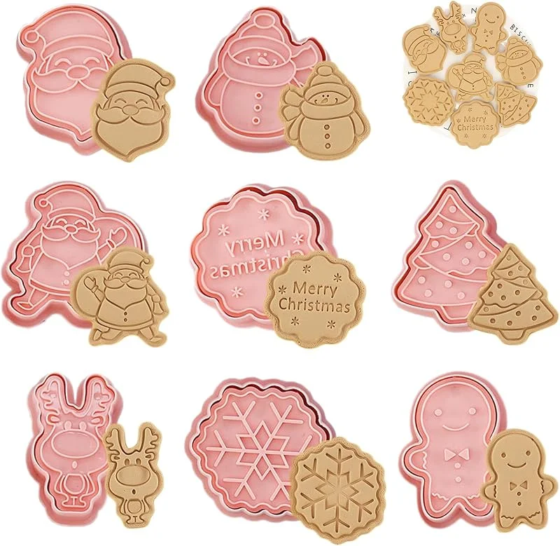 WishesMar Navidad Cortador de Galletas Kit Moldes 8 Piezas 3D Forma de Escena Navideña para Hornear Reposteria Bricolaje Pastelería Decoración Festiva — Hogar y cocina