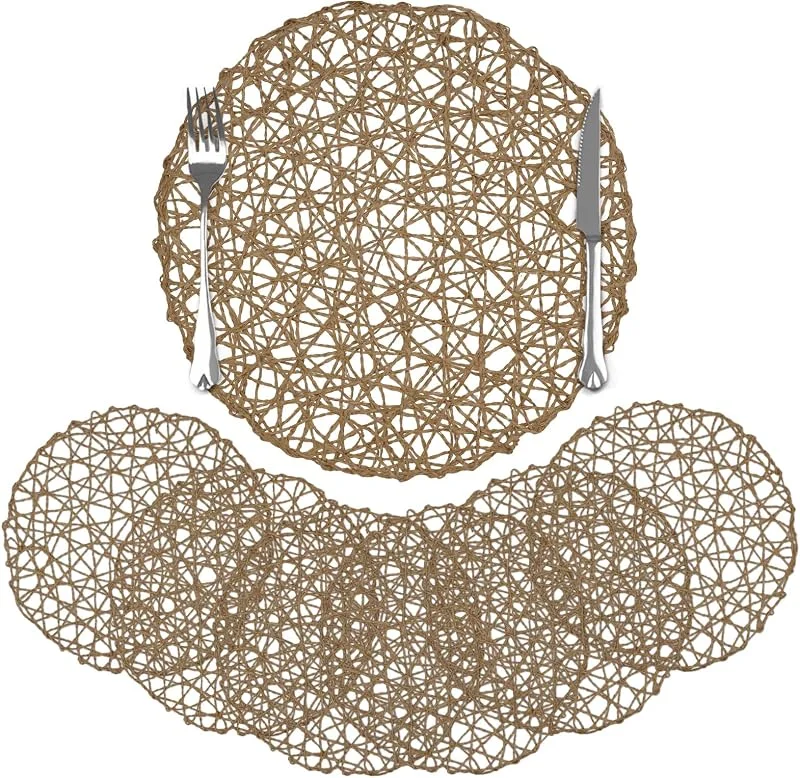 Visita la tienda de comfoyar comfoyar Juego de 6 Manteles Individuales Redondo Papel Trenzado, Salvamanteles Individuales de Manteles Tejidos a Mano Marrón Claro para Cocinas y Comedores Decoración de Mesas para Fiestas 33cm — Hogar y cocina