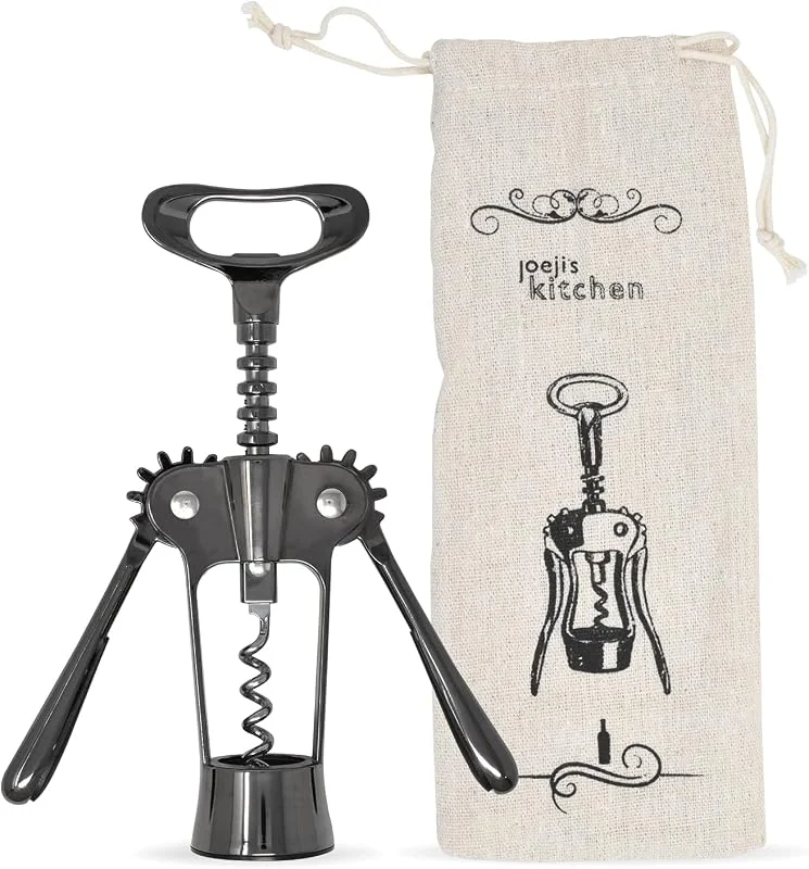 Visita la tienda de joeji's Kitchen Joeji's Kitchen Sacacorchos profesional de diseño alado, sacacorchos vino color negro de aleación de zinc con bolsa de almacenamiento, abridor de vino multiuso — Vino y mesa festiva