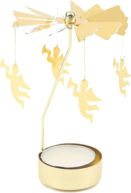 TenaLucy Candelabro Giratorio, Titular de Vela Giratoria Velas Decorativas Portavelas Giratorio Dorado Metal té Luz Accesorios Románticos, para Decoración Des Hogar, Decoración de Boda(Ángeles) — Cena a la luz de velas