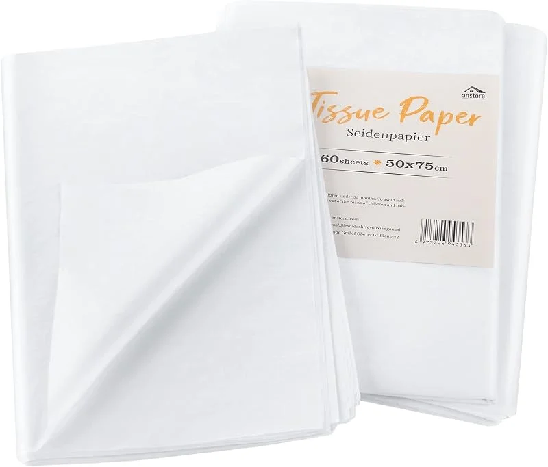 Anstore 60 Hojas Papel de Seda para envolver regalos 50 X 75cm para bodas, fiestas de cumpleaños, manualidades, creaciones artísticas, Navidadte de 17 g, m² (Blanco) — Envoltorio regalo