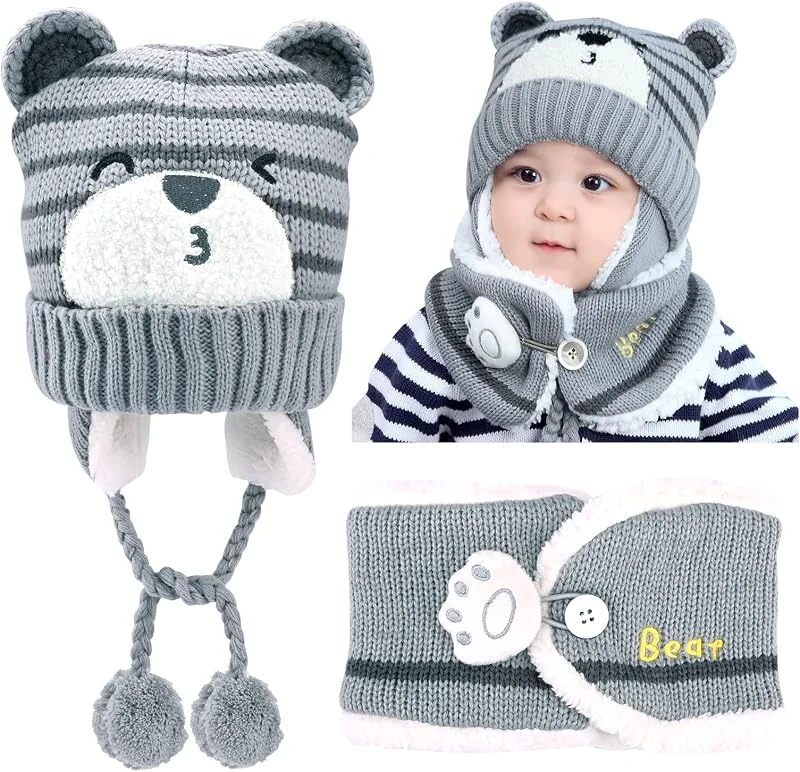 GLAITC Gorro de Punto 46-50cm Beanie Hat con Sciarpa Caldo e Confortevole Caliente Gorro Invierno Sombrero Conjunto de Gorro, para Niño Niña Bebé Regali di Natale, Halloween e Compleanno 6-24 Meses — Ropa Navidad