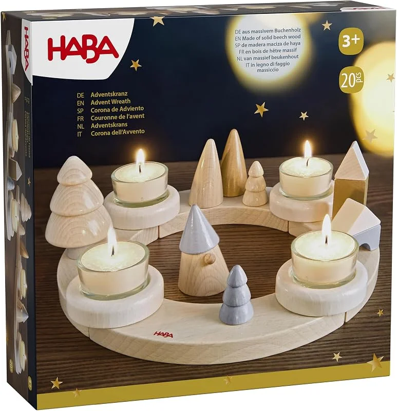 Haba Corona de Adviento – Decoración navideña de Madera de Haya para Adviento y Ambiente Festivo, diseño y combinable a voluntad – 2012292001 — Cena a la luz de velas