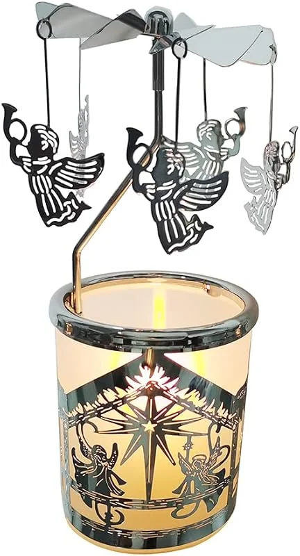 Kingnero Angel carrusel Velas giratorias candelabros giratorios candelabros metálicos candelabros Regalos de Navid — Cena a la luz de velas