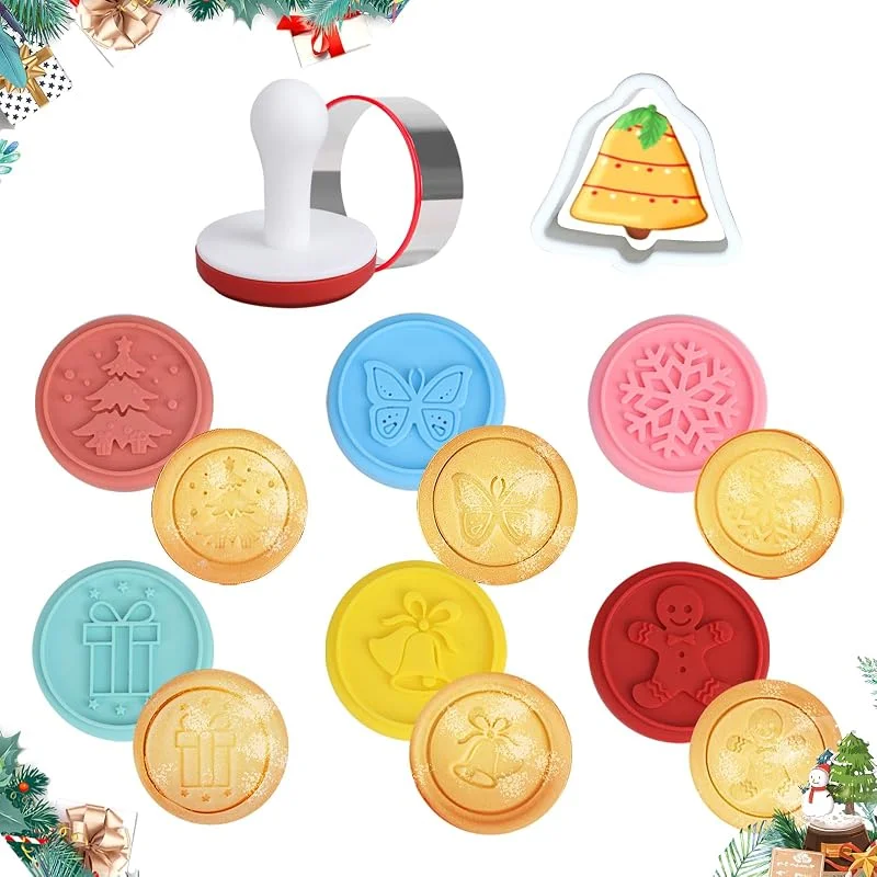 Pwsap 7 PCS, Sello para Galletas de Navidad con 6 Sellos y 1 Cortador de Galletas, 3D Molde Galletas de Navidad árbol, Copo de Nieve, Estrella, Molde de Rrepujado para Fiestas Navideñas — Hogar y cocina