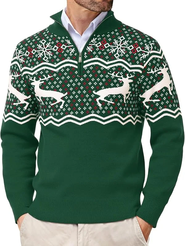 Visita la tienda de Wayleb Jersey de Navidad para Hombre Invierno Cuello Alto con Media Cremallera Suéter de Navideñas Punto de Manga Larga S-3XL — Ropa Navidad