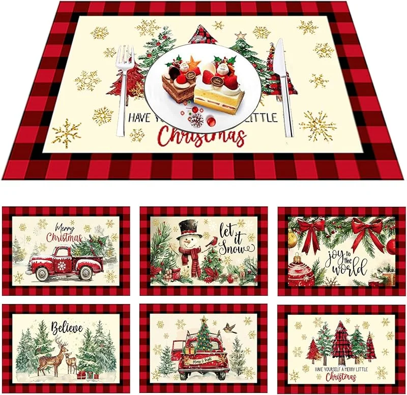 Sthrucrack 6 Manteles Individuales de Mesa de Navidad, Plástico Lavable, Rojo y Verde, Decoración, 43 x 30 cm (Rojo) — Hogar y cocina