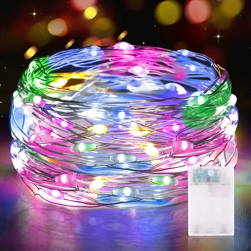 Visita la tienda de Vacoulery Guirnalda Luces LED, 5M 50 Luces Led con Temporizador Pilas IP65 Impermeable Mini Alambre de Cobre Cadena de Luces para Decoración Interior, Exterior, Bodas, Fiesta de Navidad (1 Pieza, Multicolor) — Luces Navidad