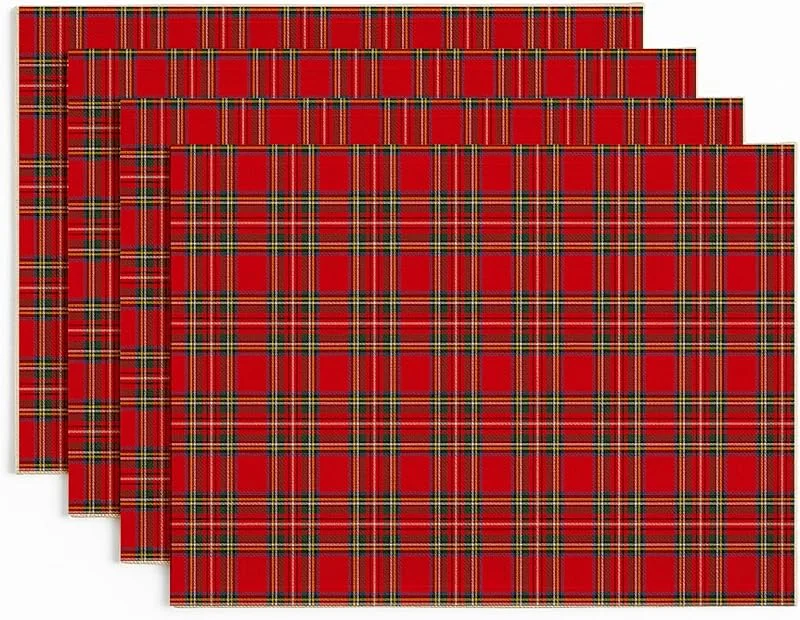 Vorysum Mantel Individual Navidad Rojo Liso – 32x45 cm – Set de 4 Unidades – Lino para Cena de Navidad — Hogar y cocina