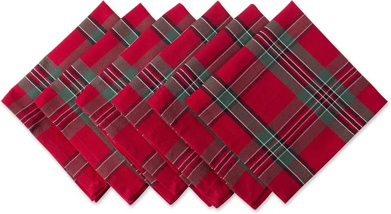 DII Farmhouse Christmas Plaid Mesa de Comedor y decoración de Cocina, Juego de servilletas navideñas, 18 x 18, Rojo y Verde, 6 Unidades — Hogar y cocina