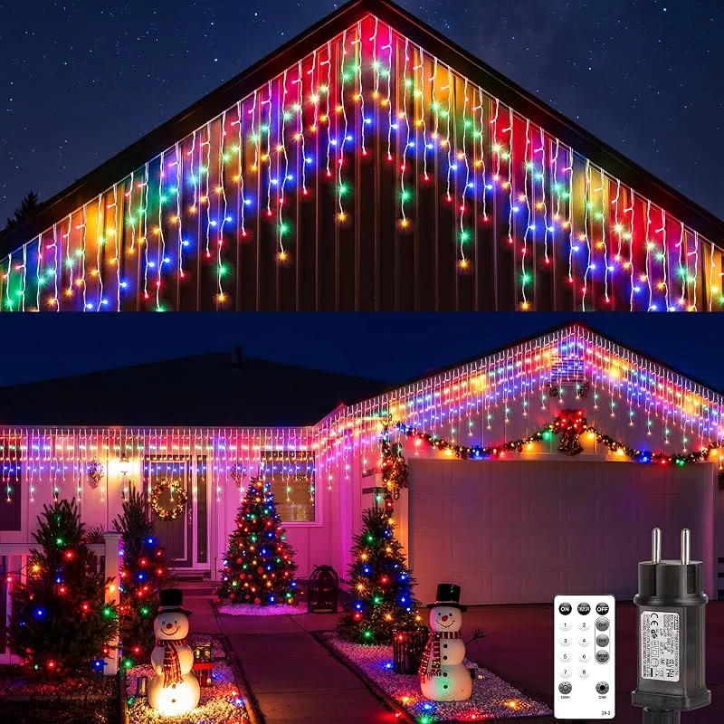 UIONVO Cortina Luces Navidad Exterior Multicolor - 10M Cortinas Luz de Navideña Cascada Exteriores Luces Impermeable Guirnalda Interior para Decoracion de Balcon terraza Jardin